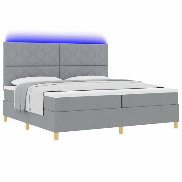 vidaXL LED Box Spring Postelja Svetlo siva 200 x 200 cm blago