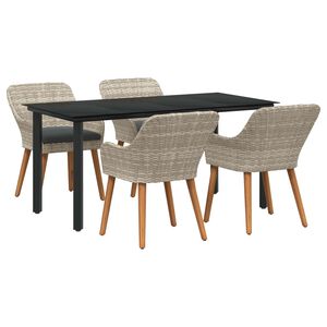 vidaXL Komplet za jedilnico v vrtu 5 pcs Svetlo siva poli ratan