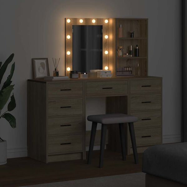 vidaXL Toaletna mizica 3 pcs Rjava 40 x 41 x 135 cm Konstruiran les