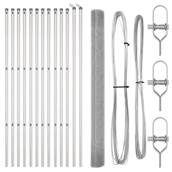 vidaXL Ogrodje s stebri srebrna 1.5 x 25 m Jeklo