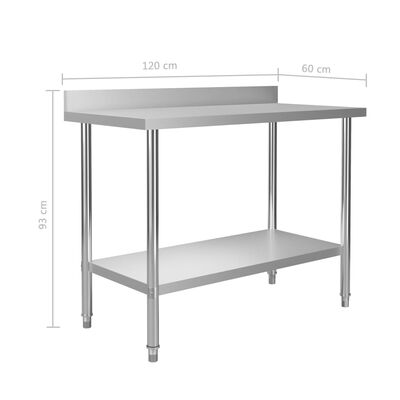 vidaXL Kuhinjska delovna miza s polico 120x60x120 cm nerjaveče jeklo