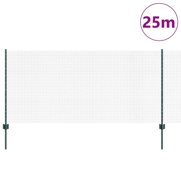 vidaXL Ograja s stebrom Zelena 1 x 25 m Jeklo