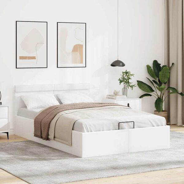 vidaXL Dvižni posteljni okvir LED belo umetno usnje 120x200 cm