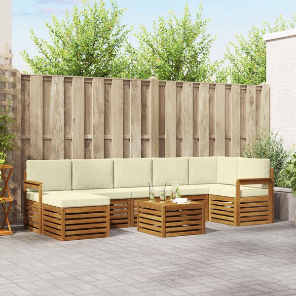 vidaXL Kotna sedežna garnitura z blazino 8 pcs Naravna in smetana