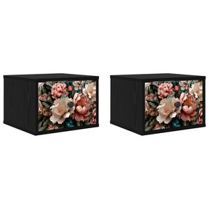 vidaXL Stenska nočna omarica BORNE 2 kos Črni hrast 36 x 33 x 25 cm