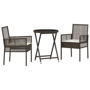 vidaXL Vrtnik Bistro Set 3 pcs Rjava Poly ratan