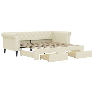 vidaXL Izvlečna dnevna postelja s predali krem 90x200 cm umetno usnje