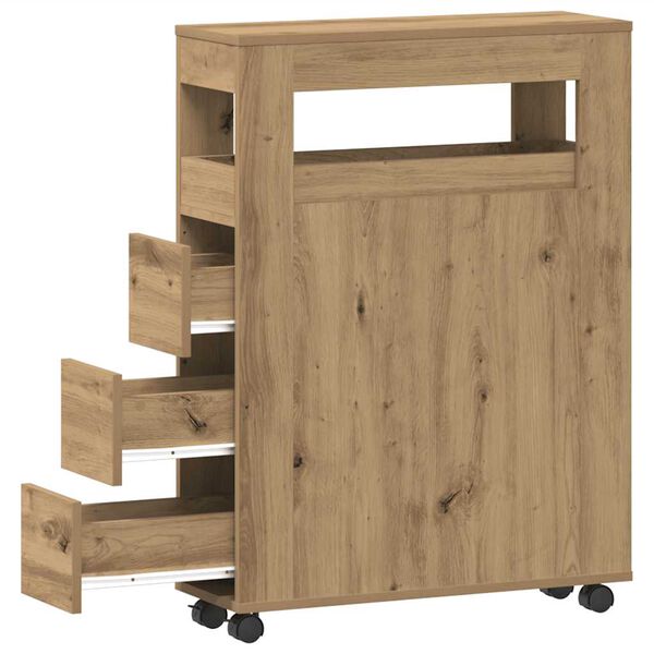 vidaXL Ozka kopalni&scaron;ka omarica s kolesi artisian hrast inženirski les