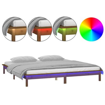 vidaXL LED posteljni okvir medeno rjav 120x190 cm trden les