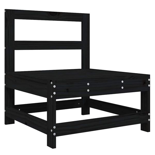 vidaXL Sredinski kavč z blazinami črn trden borov les