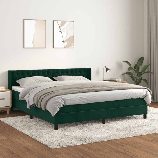 vidaXL Box spring postelja z vzmetnico temno zelena 160x200 cm žamet