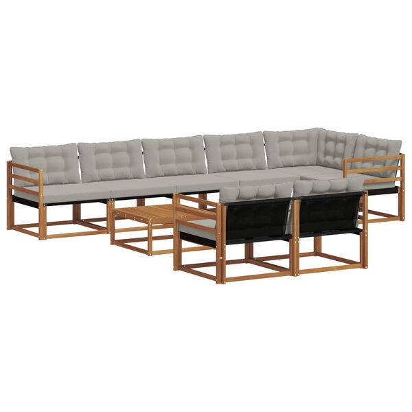 vidaXL Zunanja garnitura za sedenje 9 pcs Naravna in svetlo siva