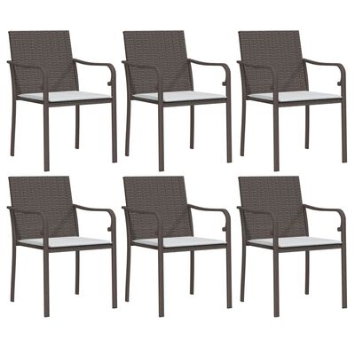 vidaXL Vrtni stoli z blazinami 6 kosov rjavi 56x59x84 cm poli ratan