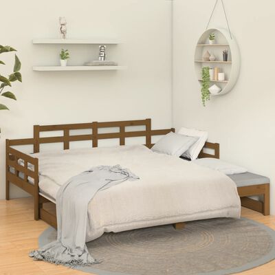 vidaXL Izvlečna dnevna postelja medeno rjava borovina 2x(90x190) cm