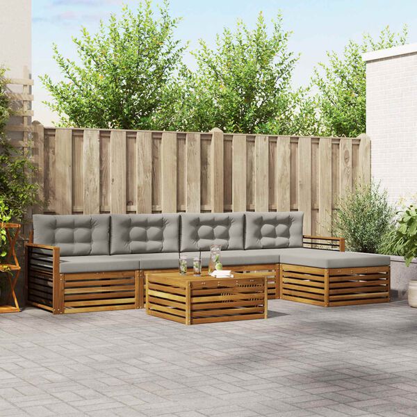 vidaXL Zunanja garnitura za sedenje 6 pcs Naravna in svetlo siva