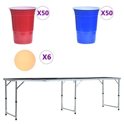vidaXL Zložljiva miza za Beer Pong s kozarci in žogicami 240 cm