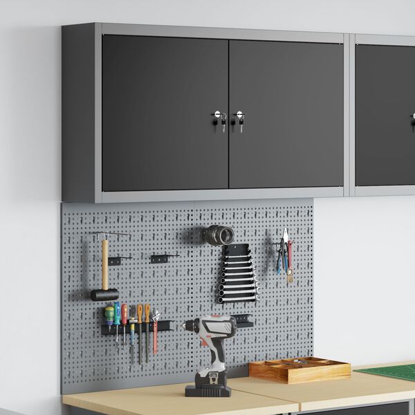 vidaXL Komplet omare in pegboard 3 pcs Črna 100 x 20 x 115 cm Jeklo