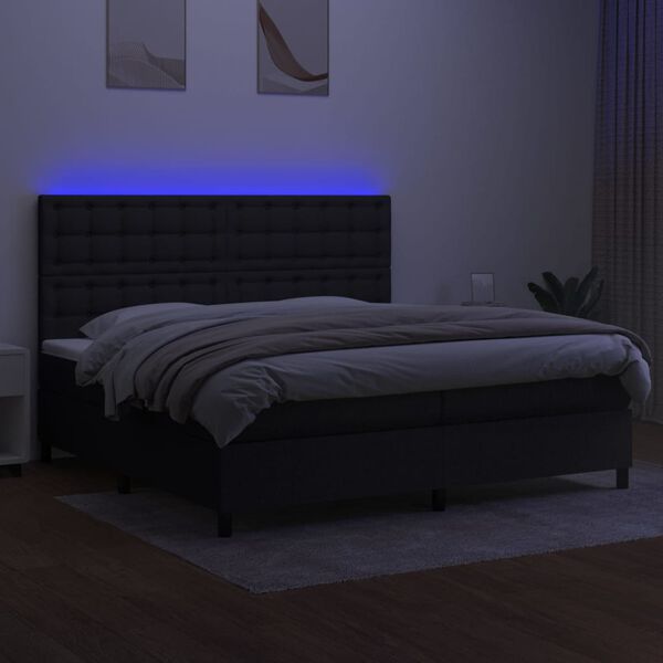 vidaXL Box spring postelja z vzmetnico LED črna 200x200 cm blago
