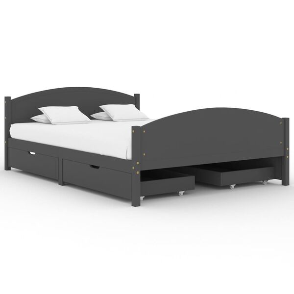 vidaXL Posteljni okvir s 4 predali temno siva borovina 140x200 cm