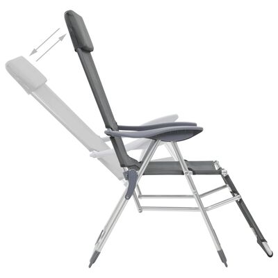 vidaXL Zložljiv kamping stol z naslonom za noge 2 kosa siv tekstilen