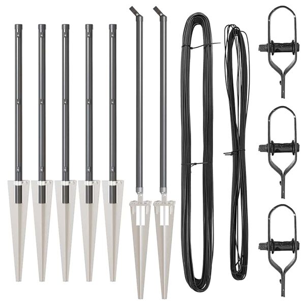 vidaXL Ograjni stebri 7 pcs Siva Ø32mm 60 cm Pocinkano jeklo