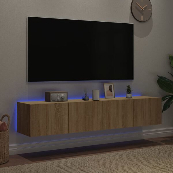 vidaXL Stenske TV omarice z LED 2 kosa sonoma hrast 80x35x31 cm