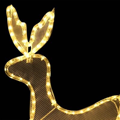 vidaXL Božični okras v obliki jelena in sani z mrežo z 216 LED lučkami