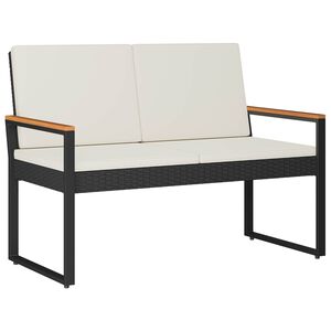 vidaXL Zunanja klop Črna in krem bela 107 x 61 x 80 cm poli ratan