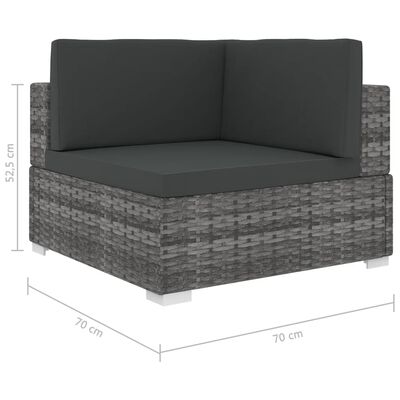 vidaXL Sekcijski kotni stol 1 kos z blazinami poli ratan siv