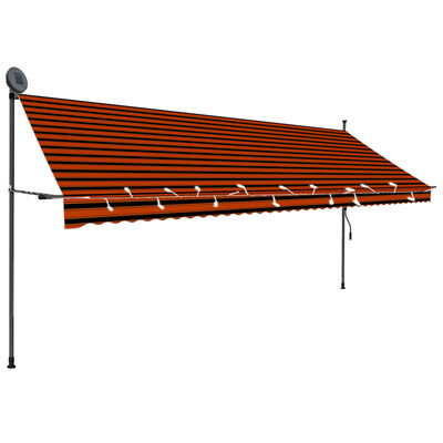 vidaXL Ročno zložljiva tenda z LED lučkami 400 cm oranžna in rjava