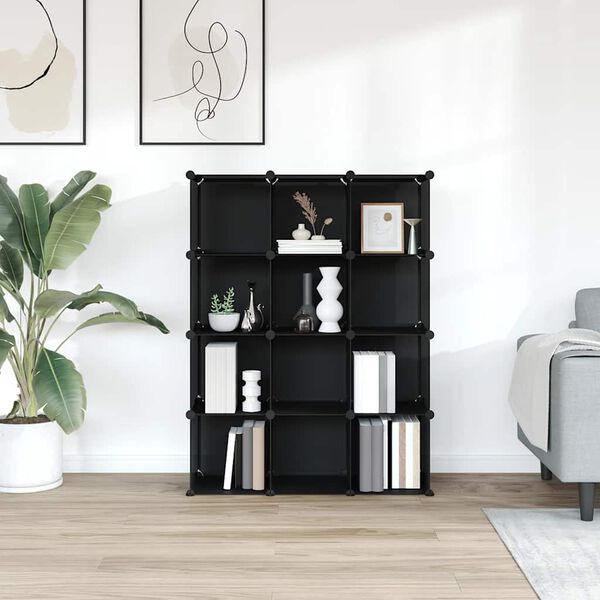 vidaXL Kockasta omarica za shranjevanje z 12 kockami črn PP