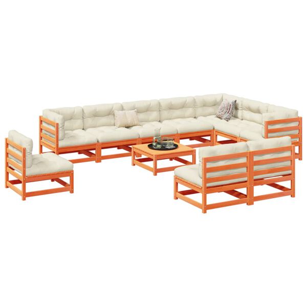 vidaXL Vrtna sedežna garnitura 11-delna vo&scaron;čeno rjava trdna borovina