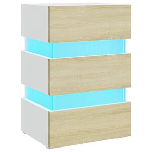 vidaXL LED nočna omarica bela sonoma hrast 45x35x67 cm inženirski les