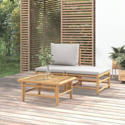 vidaXL Vrtna sedežna garnitura 3-delna svetlo sive blazine bambus