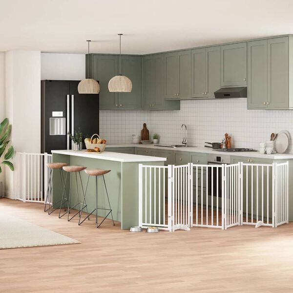 vidaXL Ograda za pse z vrati zložljiva 9 panelov bela 450 cm les