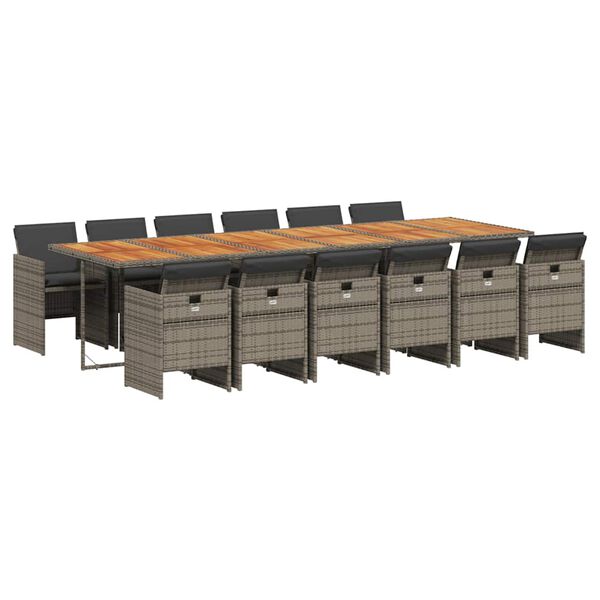 vidaXL Vrtna jedilna garnitura 13-delna z blazinami siv poli ratan