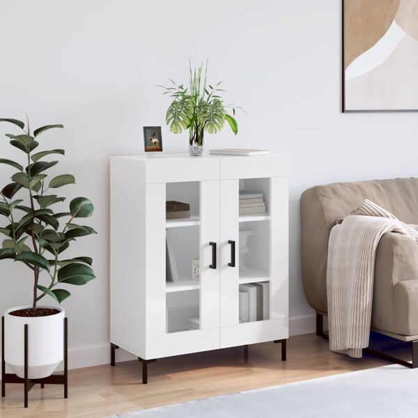 vidaXL Komoda visok sijaj bela 69,5x34x90 cm inženirski les