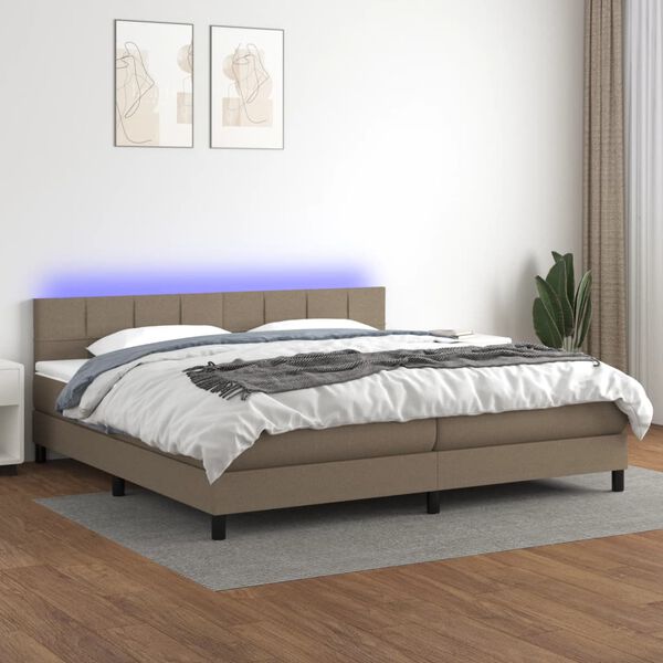 vidaXL Box spring postelja z vzmetnico LED taupe 200x200 cm blago
