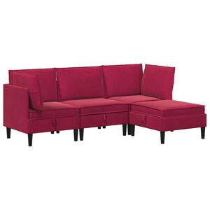 vidaXL Komplet pohi&scaron;tva za dnevno sobo 4 pcs Vinorodna rdeča Žamet