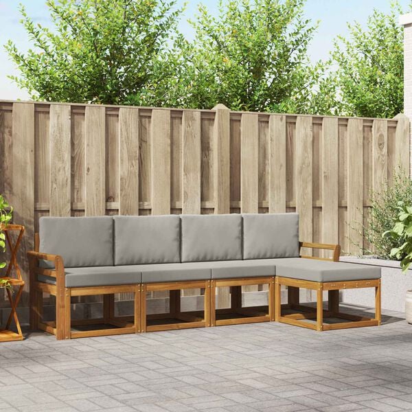 vidaXL Zunanja garnitura za sedenje 5 pcs Naravna in svetlo siva