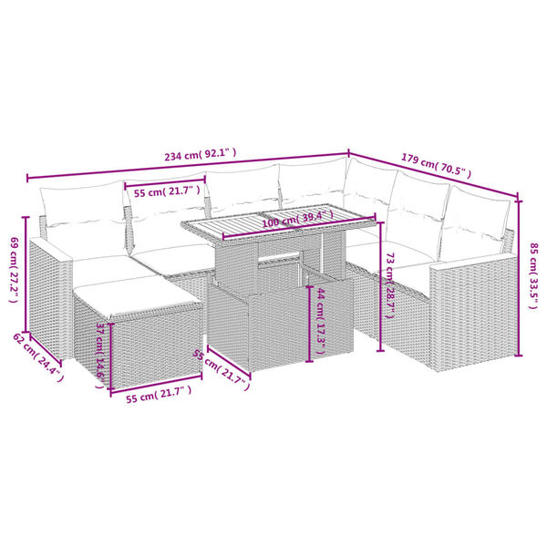vidaXL Vrtna sedežna garnitura 8-delna z blazinami bež poli ratan