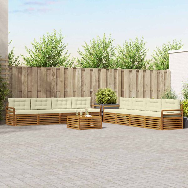 vidaXL Zunanja garnitura za sedenje z blazino 9 pcs Naravna in smetana