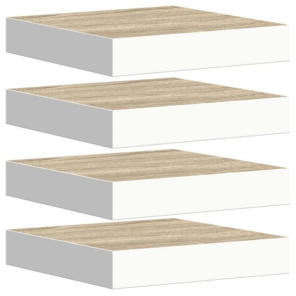 vidaXL Stenske police 4 kosi barva hrasta in bela 23x23,5x3,8 cm MDF