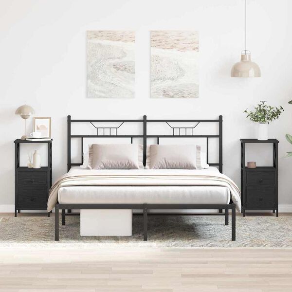 vidaXL Nočna omarica s predalom 2 pcs Črna Orehovina 34 x 35,5 x 70 cm