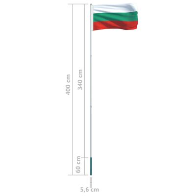 vidaXL Zastava Bolgarije in aluminijast zastavni drog 4 m