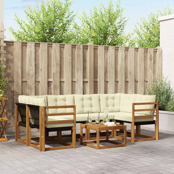 vidaXL Zunanja garnitura za sedenje z blazino 7 pcs Naravna in smetana