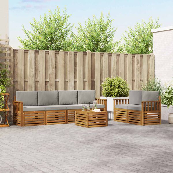 vidaXL Sedežne garniture z blazino 7 pcs Naravna in svetlo siva