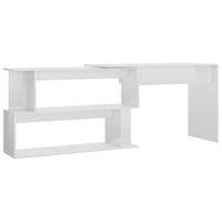 vidaXL Kotna pisalna miza visok sijaj bela 200x50x76 cm iverna plošča
