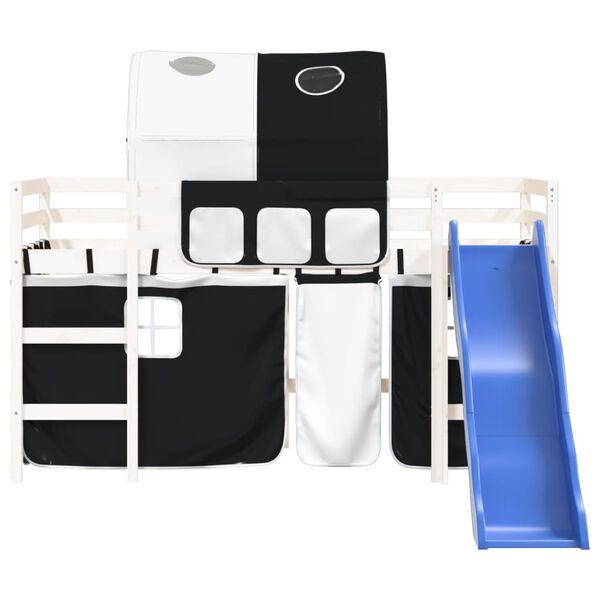 vidaXL Otroški pograd s tunelom bel in črn 80x200 cm trdna borovina