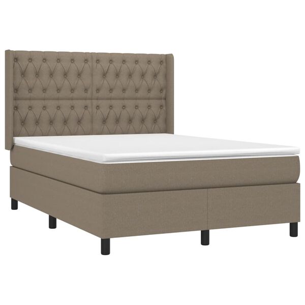 vidaXL Box spring postelja z vzmetnico LED taupe 140x190 cm blago